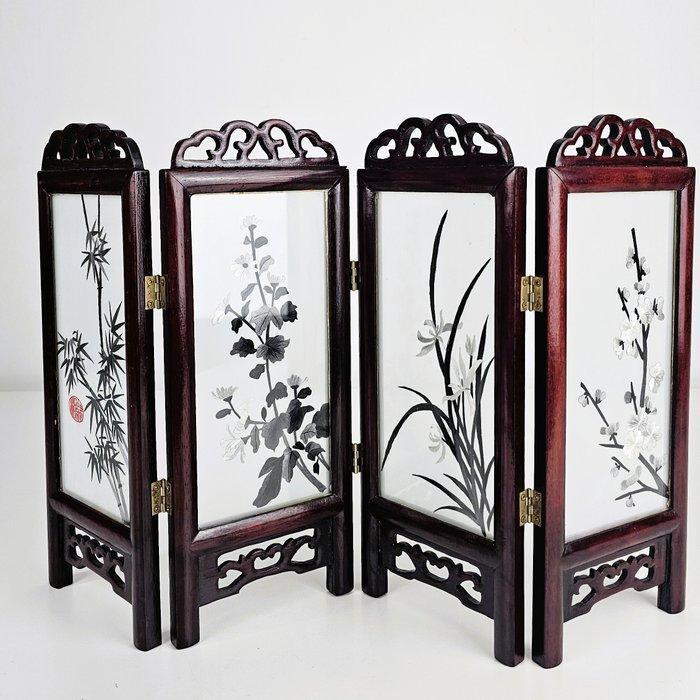 Paneel - Zijde, Glas, Hout, Antiek en Kunst, Kunst | Designobjecten