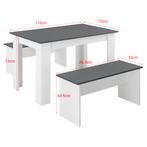 Eethoek set tafel 110x70x73 en banken 86,5x33x43,5 wit grijs, Verzenden, Nieuw