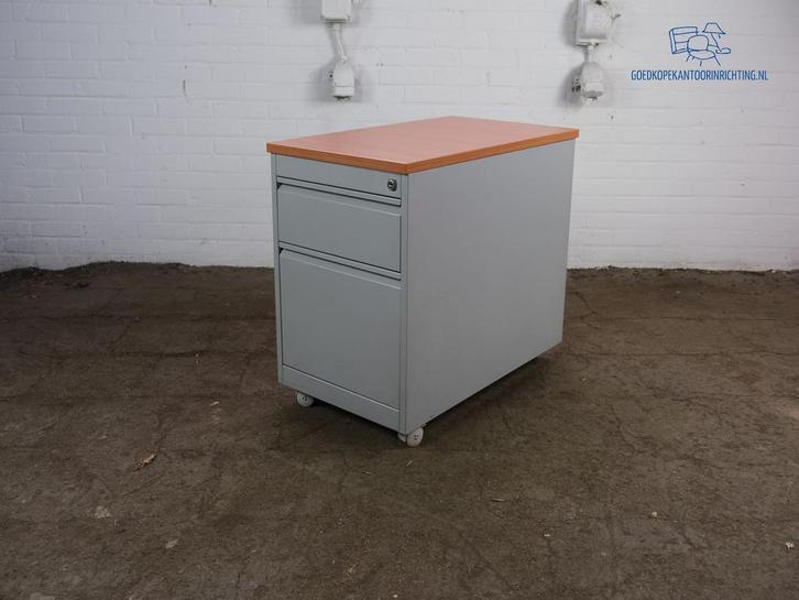 Ladeblok | Tweedehands | Grijs | Kersen topblad | 2 lades |, Huis en Inrichting, Kasten | Ladekasten, Gebruikt, Verzenden