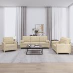 vidaXL 3-delige Loungeset met kussens stof crèmekleurig, Huis en Inrichting, Banken | Bankstellen, Verzenden, 150 tot 200 cm, Nieuw