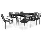 vidaXL 9-delige Tuinset katoenen touw en staal zwart, Verzenden, Nieuw, 8 zitplaatsen, Rvs