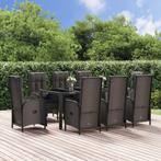 vidaXL 9-delige Tuinset poly rattan zwart, Verzenden, Nieuw, Rotan, Tuinset