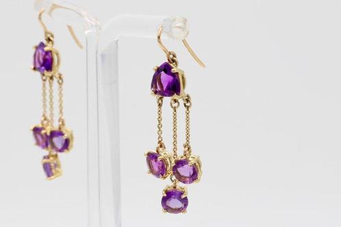Oorbellen - 18 karaat Geel goud Amethist - Amethist, Sieraden, Tassen en Uiterlijk, Oorbellen
