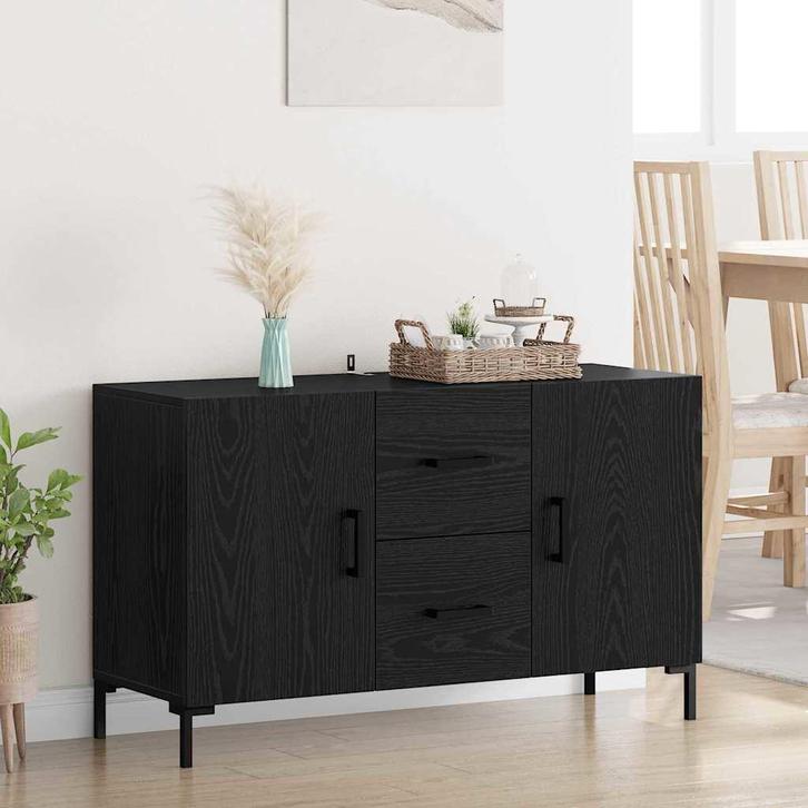 vidaXL Dressoir met lade Zwart Eiken 100 x 36 x 60 cm, Huis en Inrichting, Kasten | Dressoirs, Nieuw, Minder dan 50 cm, Overige houtsoorten