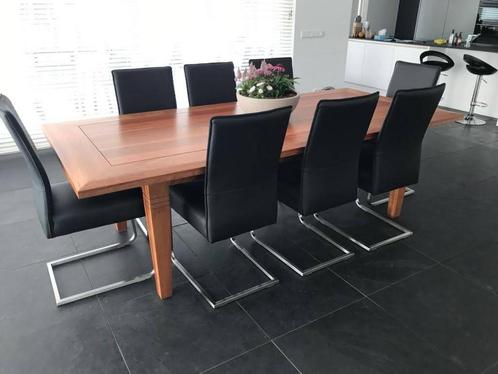 Set van 8 leren eetkamerstoelen - met sledepoot - zwart leer, Huis en Inrichting, Stoelen, Overige kleuren, Nieuw, Leer, Ophalen of Verzenden