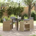 vidaXL 5-delige tuinset met kussens in beige poly rattan, Verzenden, Nieuw, Rotan, Tuinset