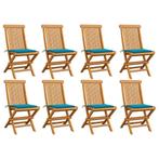 vidaXL Tuinstoelen 8 st met blauwe kussens massief teakhout, Tuin en Terras, Tuinstoelen, Verzenden, Nieuw, Hout