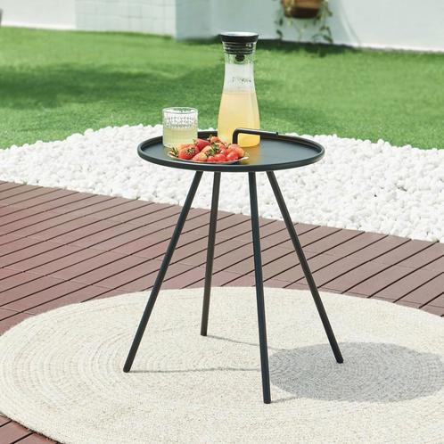Tuintafel Fosen rond 55xØ42 cm zwart [en.casa], Tuin en Terras, Tuintafels, Verzenden