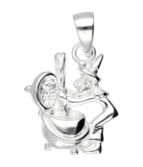 Zilveren Heks roerend in pot kettinghanger, Sieraden, Tassen en Uiterlijk, Kettinghangers, Verzenden
