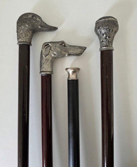 4 stuks Wandelstok - Zilver, Hout, Metaal, Antiek en Kunst, Antiek | Overige Antiek