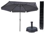 Parasol Gemini Donkergrijs/Antraciet Ø300cm+Parasolvoet, Tuin en Terras, Ophalen of Verzenden, Nieuw