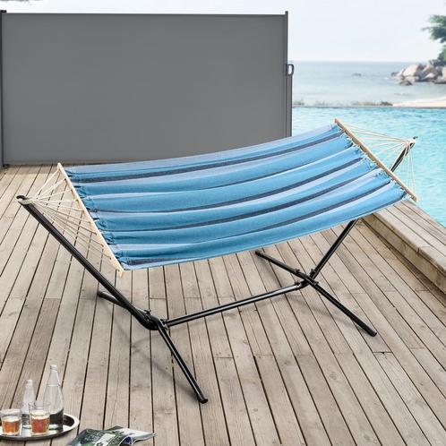 Hangmat katoen met standaard max 120 kg blauw gestreept, Tuin en Terras, Hangmatten, Nieuw, Verzenden