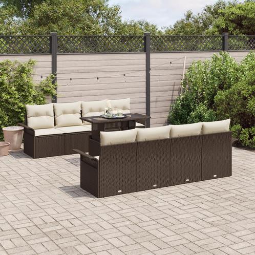 vidaXL 9-delige Tuinset met Kussens Bruin Poly Rattan, Tuin en Terras, Tuinsets en Loungesets, Tuinset, Nieuw, Rotan, Verzenden