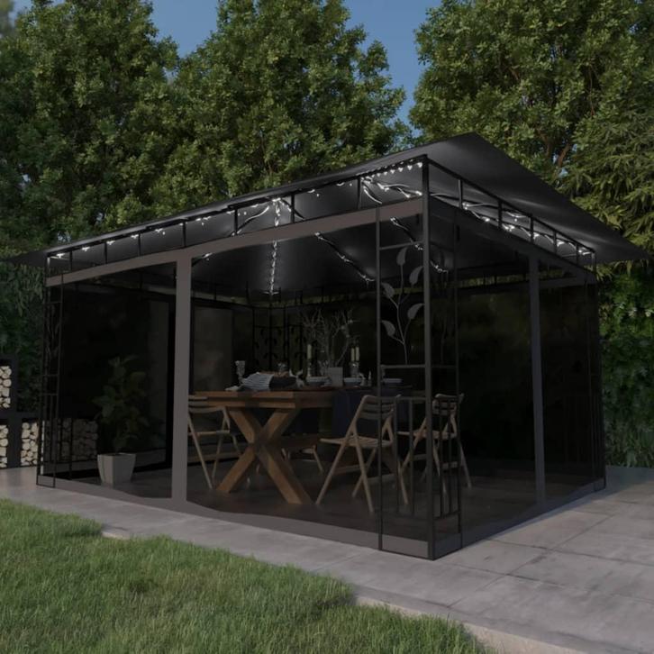 vidaXL Prieel met klamboe LED-lichtslinger 4x3x2,73 m, Tuin en Terras, Partytenten, Nieuw, Verzenden