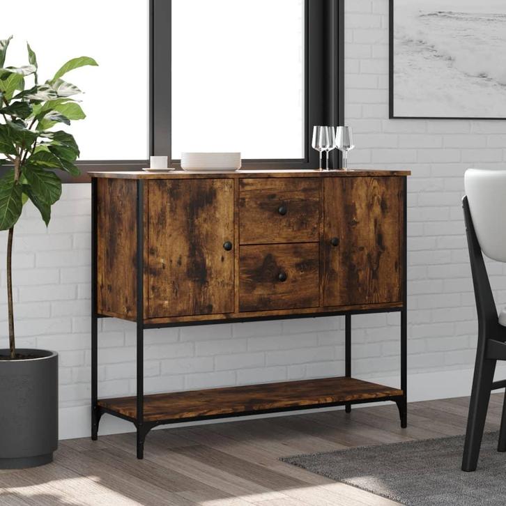 vidaXL Dressoir 100x36x85 cm bewerkt hout gerookt, Huis en Inrichting, Kasten | Dressoirs, 25 tot 50 cm, Nieuw, 100 tot 150 cm