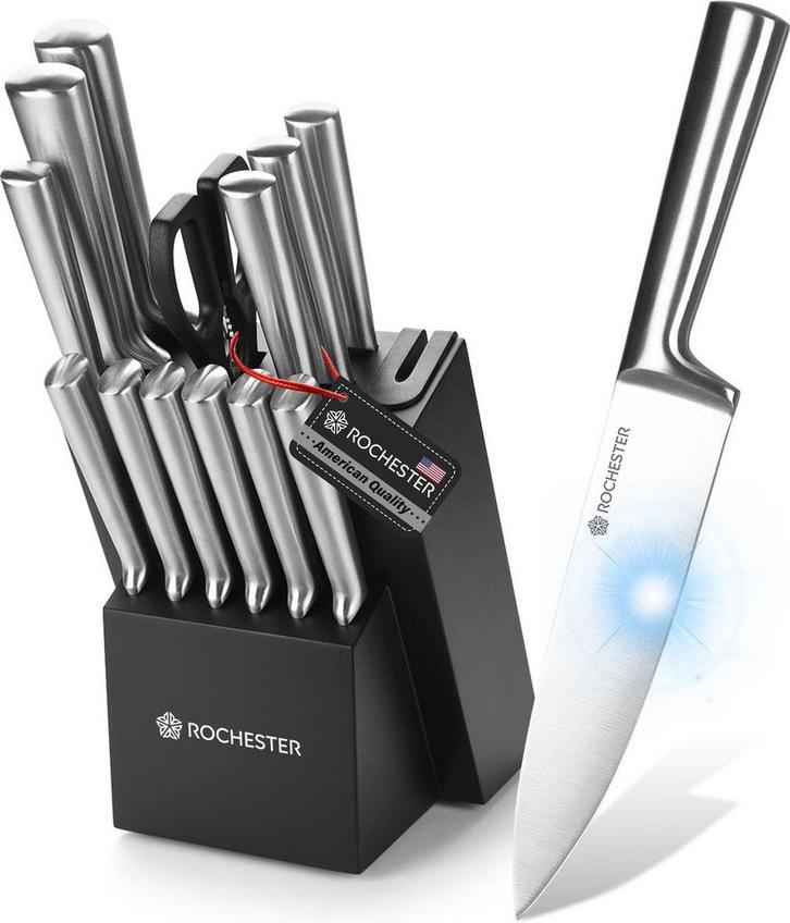 2dekans | Rochester 14-delige Messenset met Blok en, Huis en Inrichting, Keuken | Bestek, Zo goed als nieuw, Ophalen of Verzenden