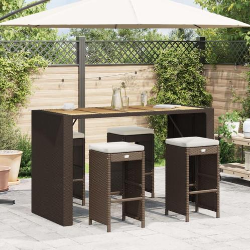 vidaXL Tuinbarkrukken met kussens 4 st poly rattan bruin, Tuin en Terras, Tuinstoelen, Nieuw, Rotan, Verzenden