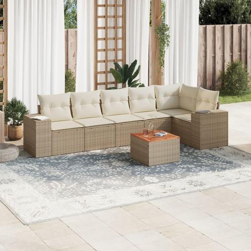 vidaXL 7-delige Loungeset met kussens poly rattan beige, Tuin en Terras, Tuinsets en Loungesets, Loungeset, Nieuw, Rotan, Verzenden