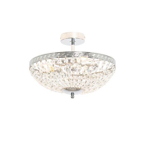 Klassieke plafondlamp staal met kristal 3-lichts - Mondrian, Huis en Inrichting, Lampen | Overige
