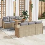 vidaXL 7-delige Tuinbankenset met kussens poly rattan beige, Verzenden, Nieuw, Wicker