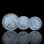 Frankrijk. Lote 3 moedas de prata: 1 Franc - Napoleon III, ½, Postzegels en Munten, Munten | Europa | Niet-Euromunten