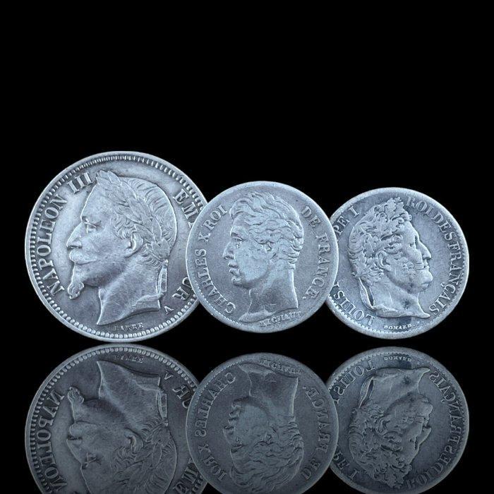 Frankrijk. Lote 3 moedas de prata: 1 Franc - Napoleon III, ½, Postzegels en Munten, Munten | Europa | Niet-Euromunten