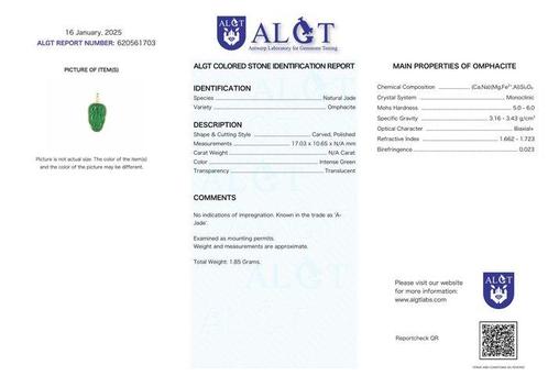 Geen Reserveprijs - ALGT Gecertificeerd - Onbehandelde Jade, Verzamelen, Mineralen en Fossielen