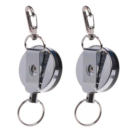 Fako Bijoux ® - 2x RVS Sleutelhanger Met Uittrekbaar Koord -, Verzamelen, Sleutelhangers, Verzenden