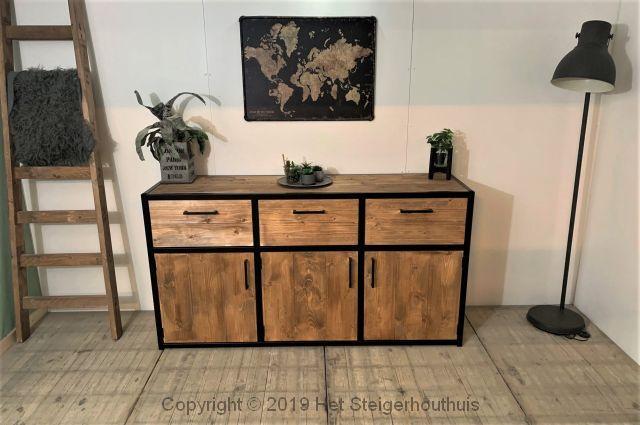 Dressoir Industrieel Viggo - 140 x 40 x 90 cm - Meerdere, Huis en Inrichting, Kasten | Kledingkasten, Nieuw, Ophalen of Verzenden