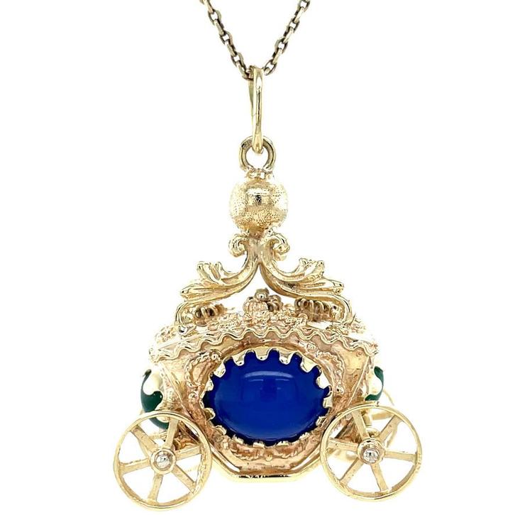 Vintage gouden koets hanger met chalcedoon 14 krt, Sieraden, Tassen en Uiterlijk, Kettinghangers, Nieuw, Ophalen of Verzenden