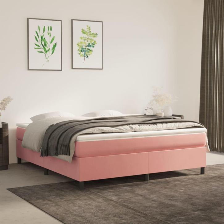 vidaXL Boxspring bed fluweel roze 160x200 cm, Huis en Inrichting, Slaapkamer | Bedden, 160 cm, 200 cm, Tweepersoons, Nieuw, Stof
