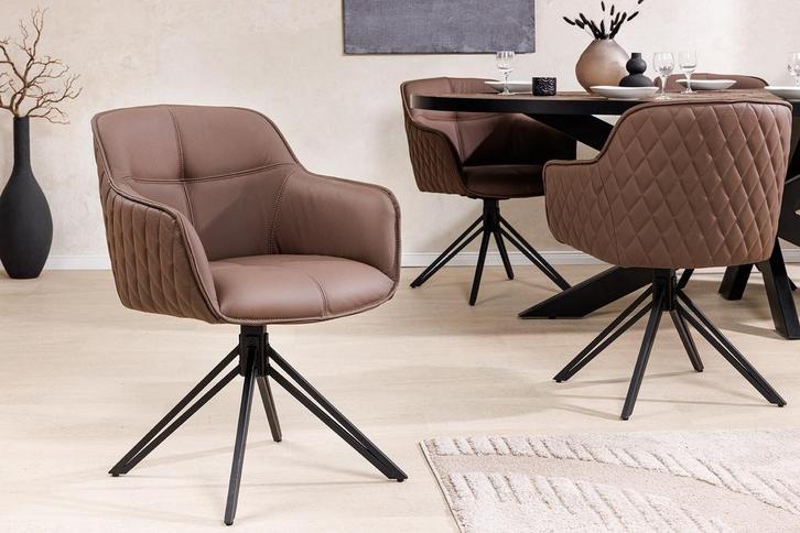 Draaibare Design Stoel EUPHORIA Bruin Echt Leer Zwart, Huis en Inrichting, Stoelen, Ophalen of Verzenden