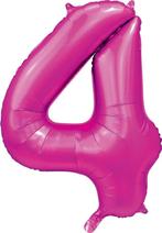 Fuchsia Cijfer Ballon 4 Jaar Glans 86cm, Verzenden, Nieuw