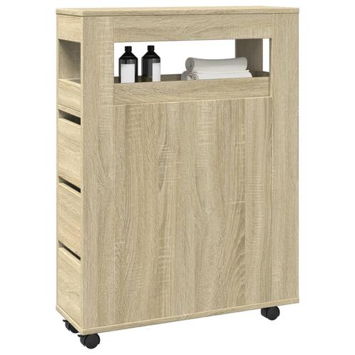 vidaXL Badkamerkast smal met wielen bewerkt hout sonoma, Huis en Inrichting, Kasten | Overige, Nieuw, Verzenden