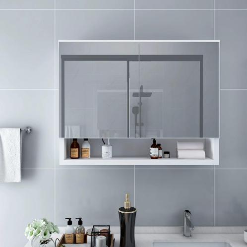 vidaXL Badkamerspiegelkast LED 80x15x60 cm MDF wit, Huis en Inrichting, Tafels | Kaptafels, Nieuw, Verzenden