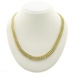 Gouden fantasie schakel collier |  47 cm (schakelketting), Sieraden, Tassen en Uiterlijk, Kettingen, Ophalen of Verzenden, Gebruikt