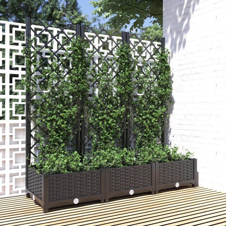 vidaXL Plantenbak met trellis zwart 120x40x121,5 cm PP, Tuin en Terras, Bloembakken en Plantenbakken, 100 cm of meer, Nieuw, Kunststof