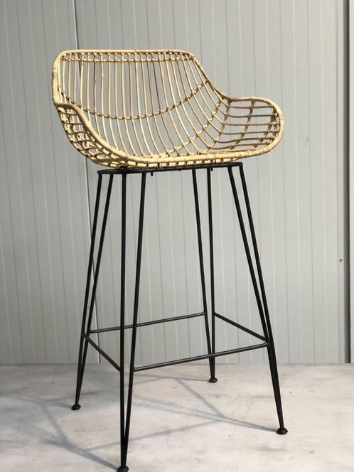 Rotan barkrukken met arm wood. naturel, zwart of groen, Huis en Inrichting, Barkrukken, Nieuw, 5 krukken of meer, Met voetsteun