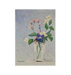 Spanish School (XX) - Calm flowers on a blue background, Antiek en Kunst