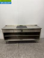 RVS Werktafel met inbouw inductie fornuis kookplaat 188 cm, Ophalen of Verzenden, Gebruikt