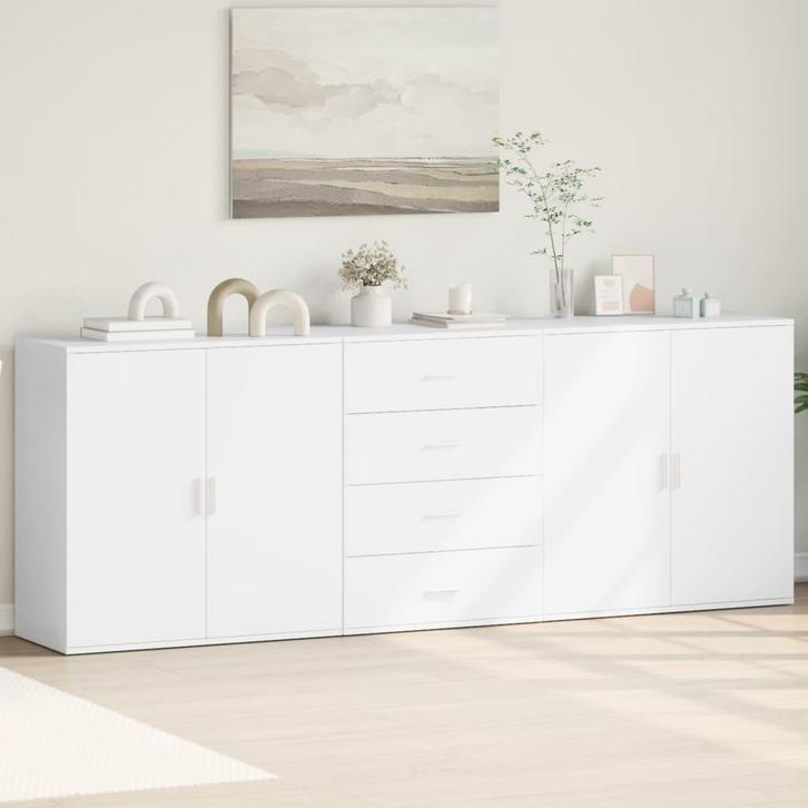 vidaXL Dressoirs 3 st bewerkt hout wit, Huis en Inrichting, Kasten | Dressoirs, 75 cm of meer, Nieuw, Minder dan 50 cm, Overige houtsoorten