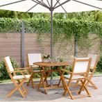 vidaXL 5-delige Tuinset massief hout en stof crèmewit, Tuin en Terras, Verzenden, Nieuw, Hardhout, Tuinset