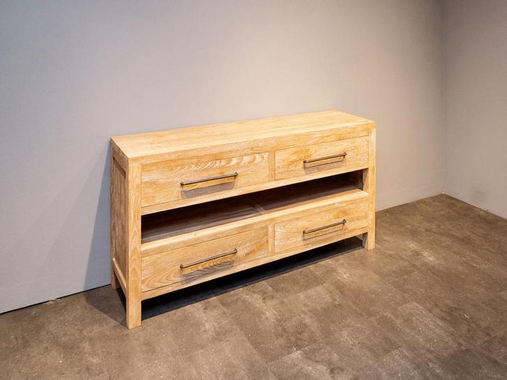 Badkamermeubel teak 160x45x85cm - White wash, Huis en Inrichting, Badkamer | Badkamermeubels, 25 tot 50 cm, Nieuw, Wastafelkast