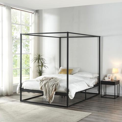 [en.casa] Hemelbed Kristianstad met bedbodem 140x200 cm zwar, Huis en Inrichting, Slaapkamer | Bedden, Nieuw, Verzenden