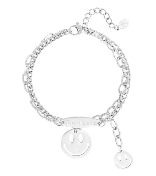 Armband Smiley - Good luck - Gold plated, Sieraden, Tassen en Uiterlijk, Armbanden, Zilver, Nieuw, Staal, Verzenden
