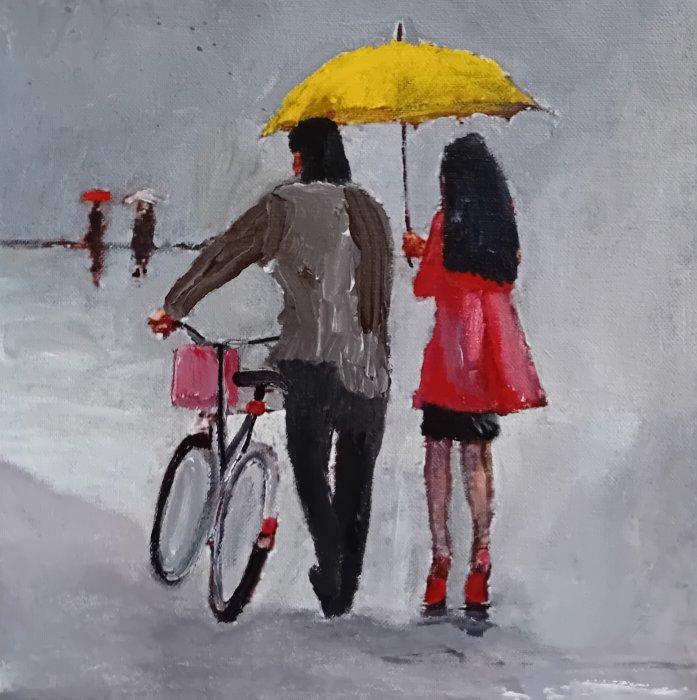 Nash Lago (1963) - Together in the rain, Antiek en Kunst, Kunst | Schilderijen | Modern