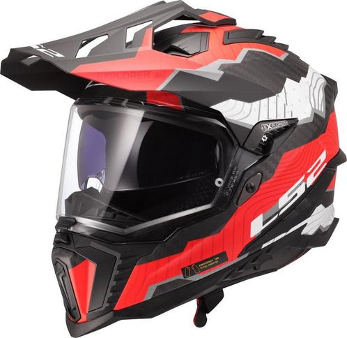 LS2 MX701 Explorer C Trick Wit Rood 06 Adventure Motorhelm, Motoren, Kleding | Motorhelmen, Offroadhelm, Heren, XXL, Nieuw met kaartje
