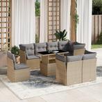 vidaXL 9-delige Loungeset met kussens poly rattan beige, Verzenden, Nieuw, Rotan, Loungeset