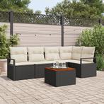 vidaXL Tuin Sofa Set 6 pcs Zwart, wit Groot Riet, hout,, Verzenden, Nieuw, Rotan
