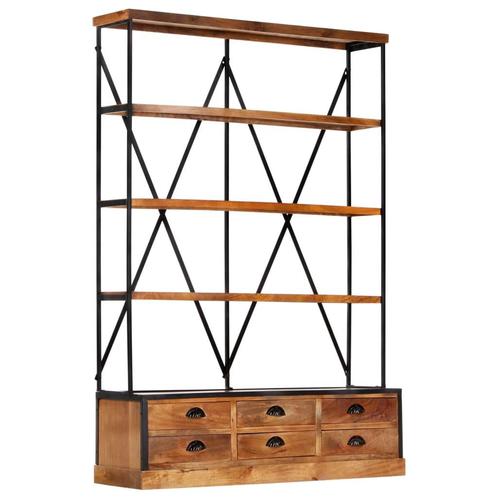 vidaXL Boekenkast 4-laags met 6 lades 122x36x181 cm massief, Huis en Inrichting, Kasten | Boekenkasten, 25 tot 50 cm, Nieuw, Overige houtsoorten